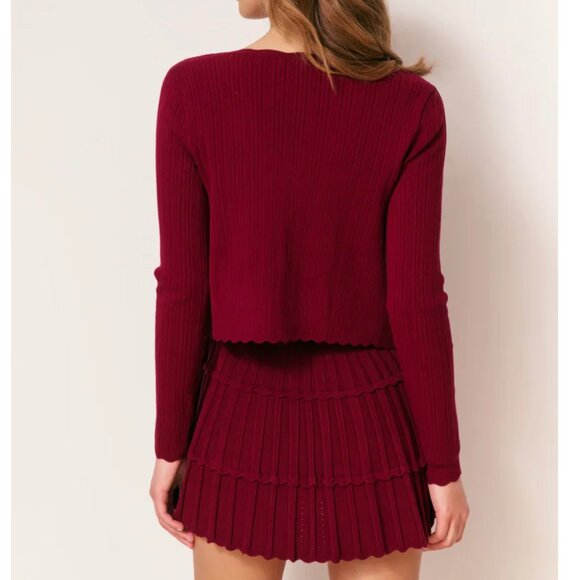 NWT LoveShackFancy Martti Stretch Pointelle Cardigan Spiced Berry Wine - Picture 4 of 10